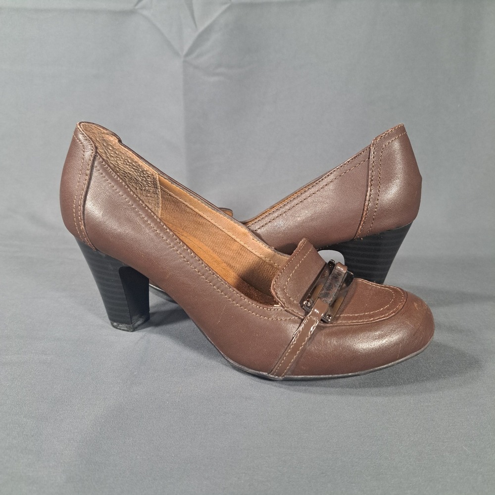 Softshoe by Medicus Brown Leather Loafer Pumps Block Heel Size‎ 6.5 Office